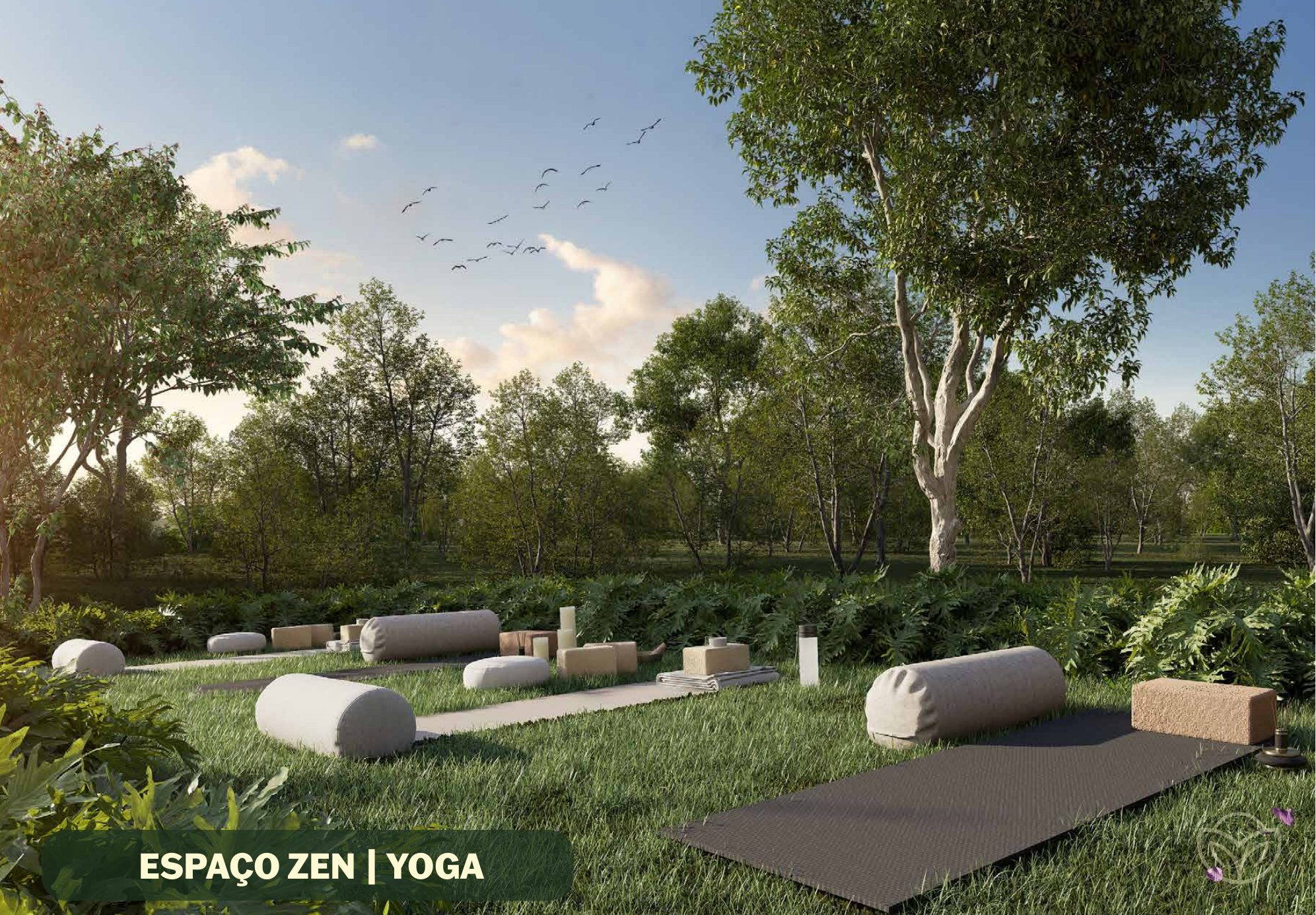Espaço zen para yoga sobre o gramado